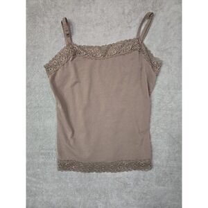 Ann Taylor Y2K Cottage Core Soft Girl Minimalist Lace Camisole‎ Top Small Tan